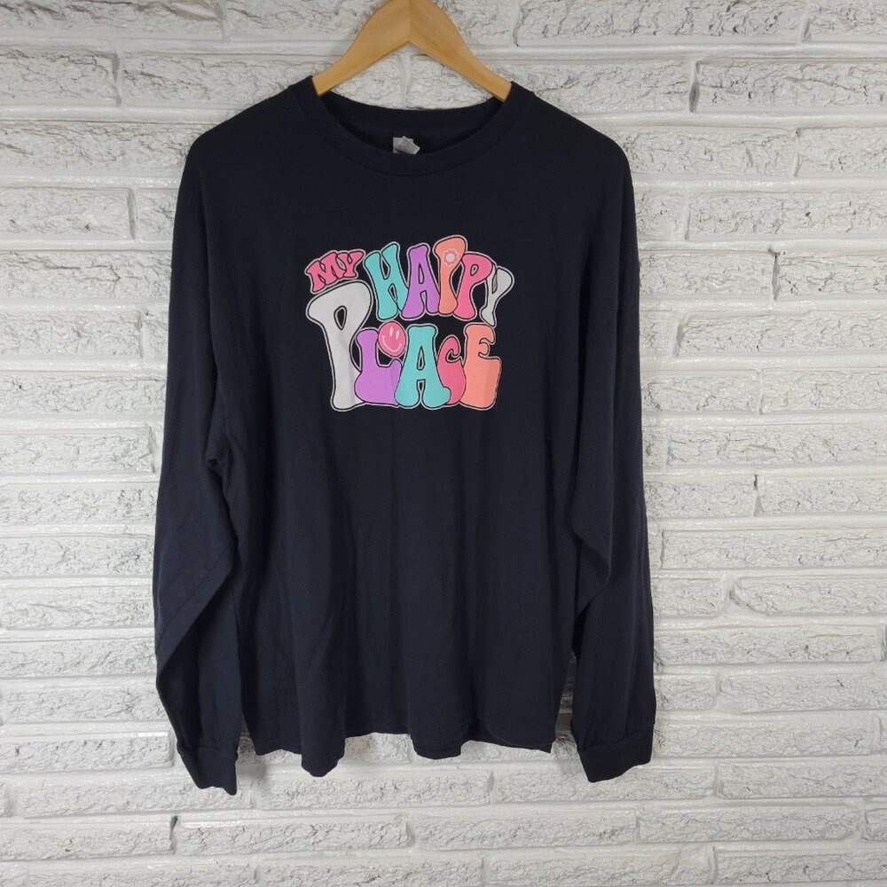 Gildan Women's 2XL Plus Black Retro Hippie Long Sleeve T-Shirt Cotton NOV158XE